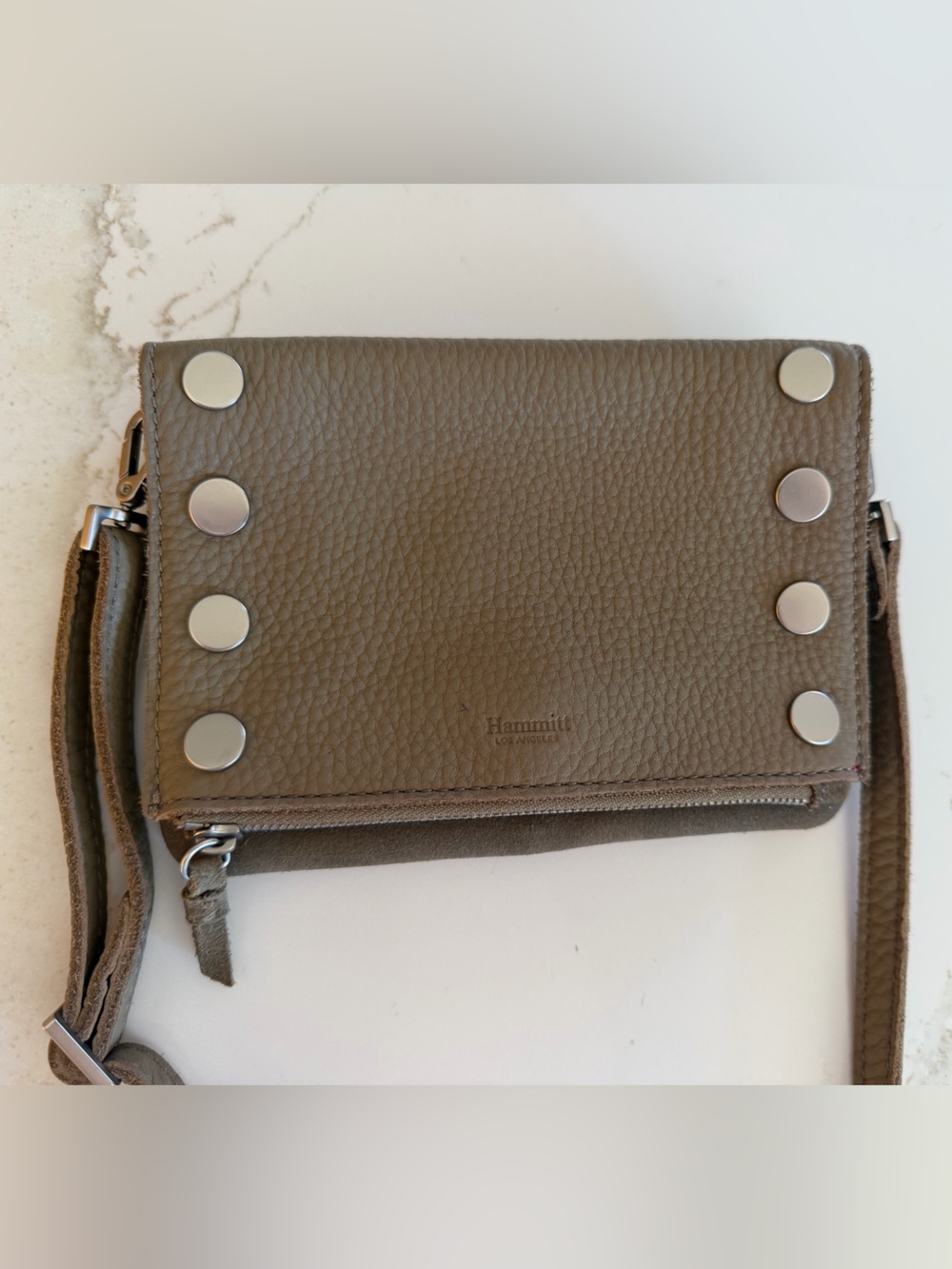 Hammitt Pewter Leather Mini Crossbody Bag Silver Studs